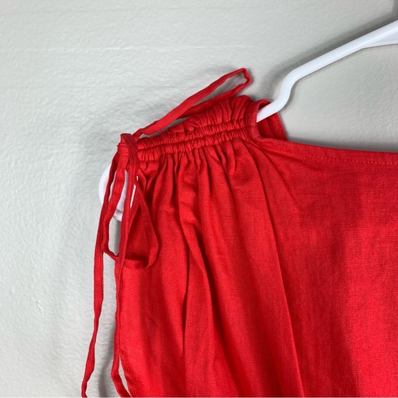 Free People | Red Flare Linen Mini Dress Deep V-cut | Size XS - Picture 6 of 12